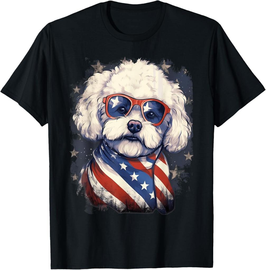 4th Of July US Flag Bichon Frise Dog Gift Unisex T-Shirt Mens Womens Tees Top
