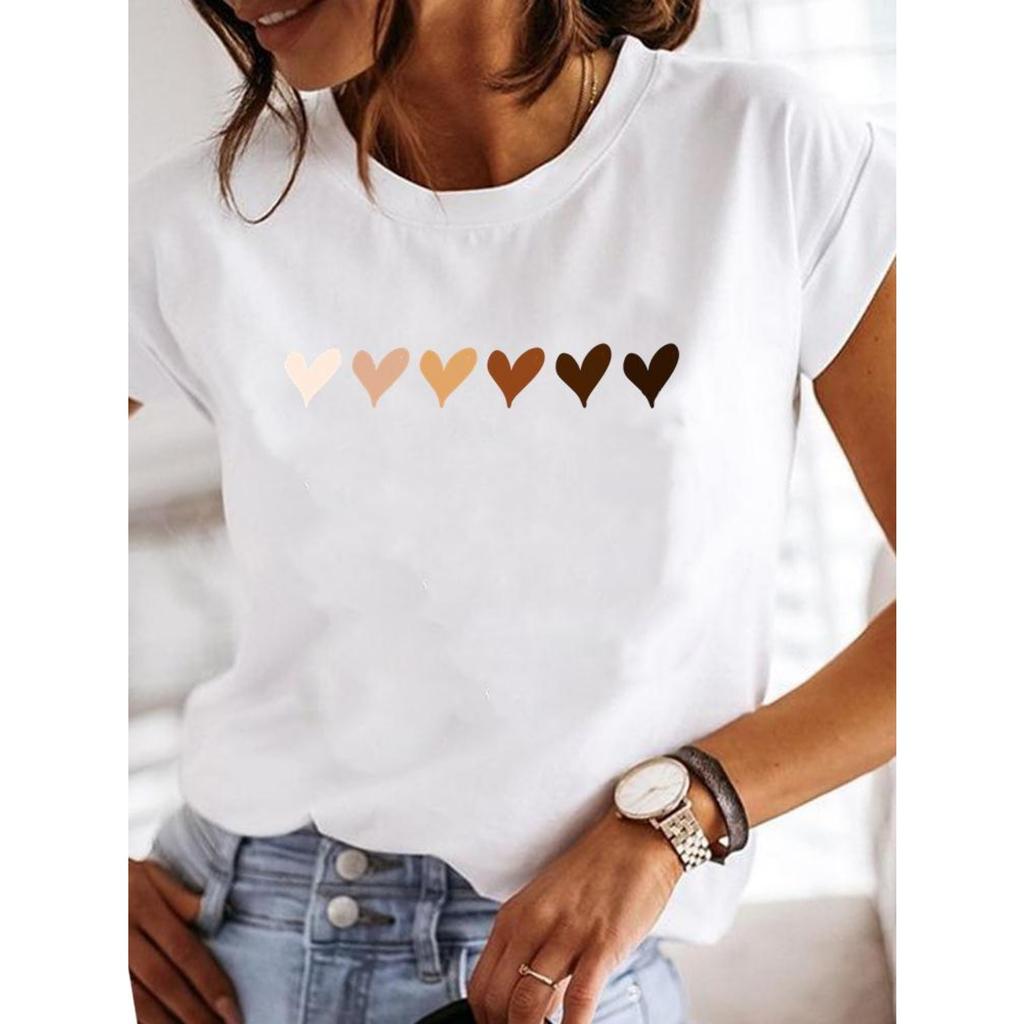 Women's Fashion Short-sleeved Casual T-shirt Clothes Summer  Clothing Ladies Print Graphic Tops