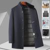 Мужское шерстяное пальто средней длины с мехом норки, съемной подкладкой из гусиного пуха и воротником-стойкой