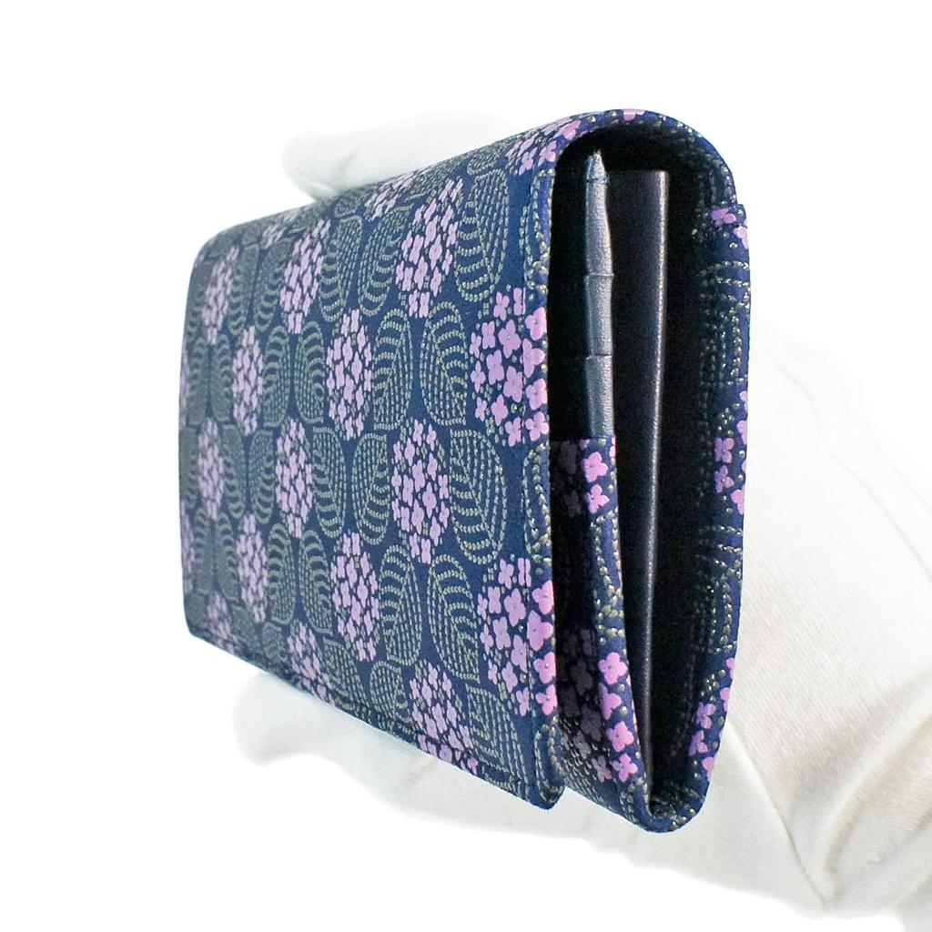 Длинный кошелек Inden с монетой, гортензия, темно-синий x фиолетовый бязь x серый лак 8005 [Indenya] кошелек, оленья кожа, мисо, узор,