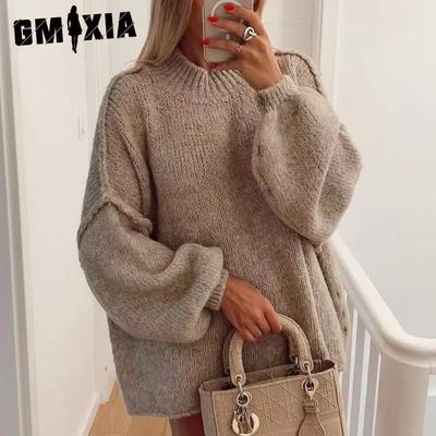 Женские модные повседневные однотонные свободные свитера с круглым вырезом и осенне-зимним принтом с длинными рукавами