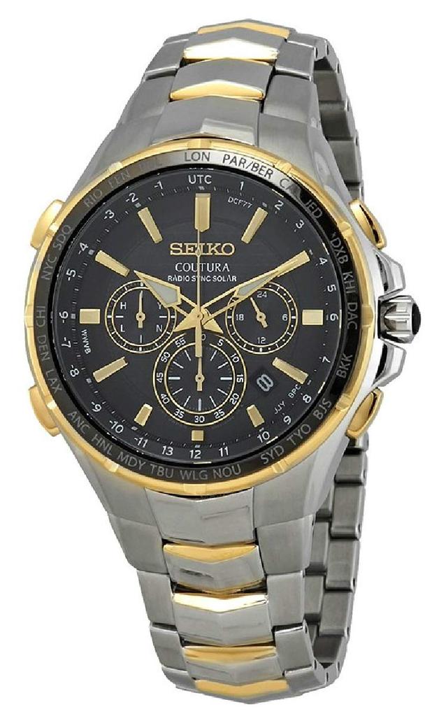 Seiko SSG010 Seiko Solar World Time Импортные Радиоуправляемые Мужские Часы, Двухцветные,