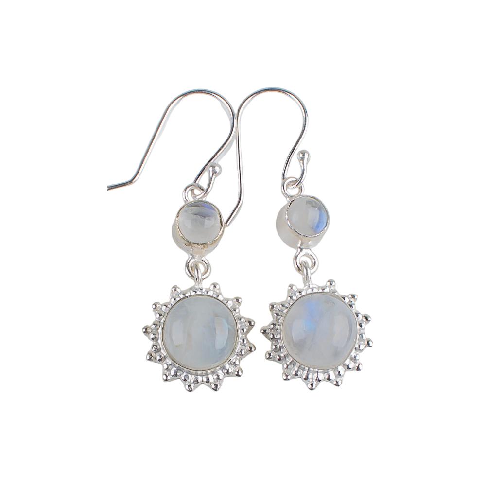 Радужный Лунный Камень Драгоценный Камень 925 Стерлинговое Серебро Ювелирные Изделия Ручной Работы Серьги 1.80" EE-13-24