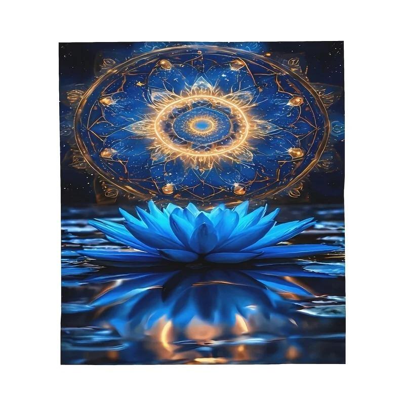One piece blue lotus pattern flannel blanket suitable for bedrooms, dormitories, cars,outdoor sofas,travel offices,camping