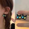 Новые милые серьги-гвоздики с голубыми, желтыми глазами и черным котом для женщин, модные серьги-гвоздики с рисунком черного кота, ювелирные изделия