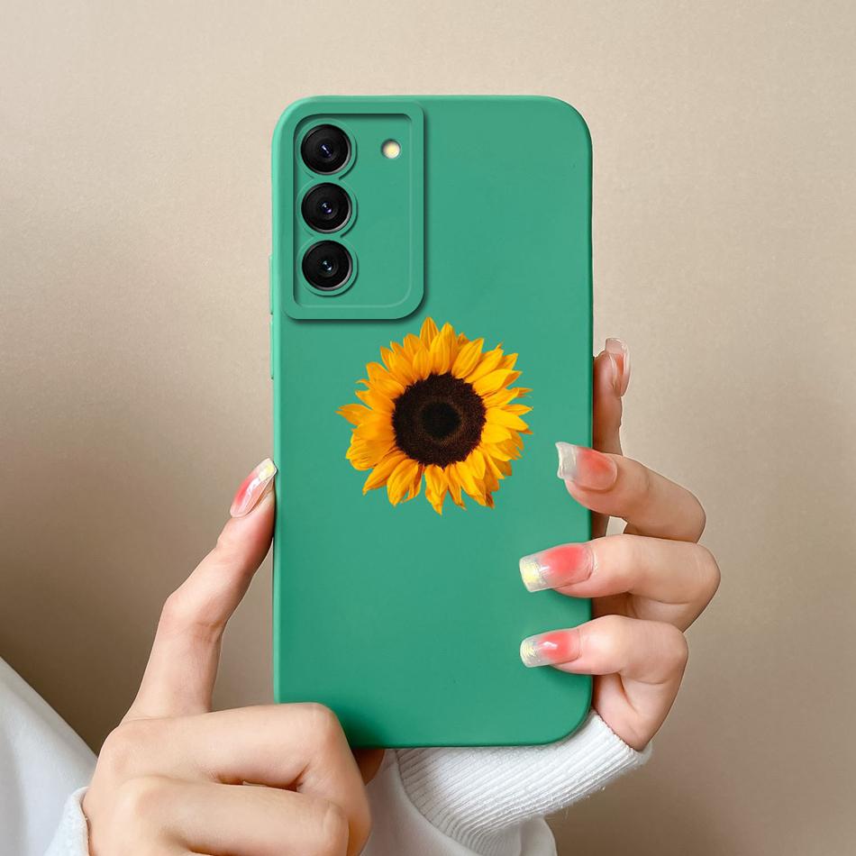 Case For Samsung S22 Ultra Plus Floral Liquid Silicone Camera Protection Back Cover For Galaxy S 22 S22Ultra S22+ Coque Bumper