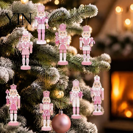 Cute Pastel Wood Soldiers for Garland Pink Wooden Nutcracker Hanging Ornaments Christmas Tree Decorations, Soldier Reusable Pieces Pendants Home Xmas