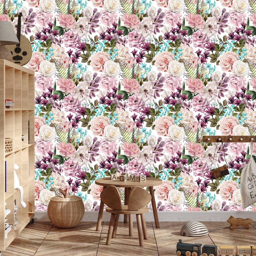 Wallpaper Flowers in colors for living room and bedroom 50x1000