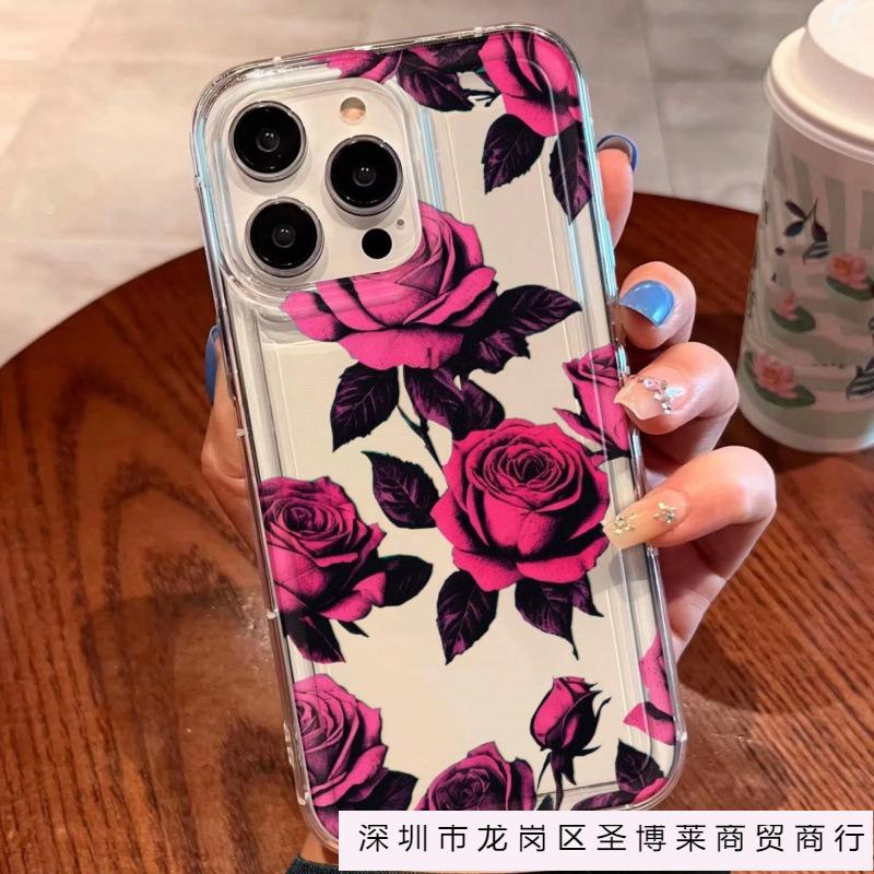 Розово-красные розы подходят для чехла для мобильного телефона Apple 16pro 15pro прозрачный 1413 подушка безопасности 12 тренд 11 взрыв