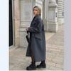 Женский oversize тренч из смесовой шерсти, длинный, повседневная верхняя одежда, в черном, хаки, бежевом, сером цветах