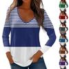 Womens Long Sleeve Tops V Neck Shirts Casual Stripe Print Basic Trendy Tee Blouses Fall Tunic Outfits Fitted T Shirts