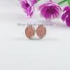 Rhodochrosite 925 Sterling Silver Stud Earrings, Oval Gemstone Studs