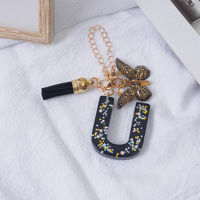Подвески-буквы от A до Z, черная кисточка-бабочка, брелок с инициалом, имя, идентификатор, персонализированная ручка, подвесное украшение, кулон для сумки