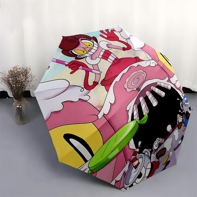 1pc Pink Panther & Cuphead Outdoor Umbrella - Automatic Opening/Closing, Portable 3-Fold Design with 8-Bone Iron Frame - Perfect Gift for Fans, Travel