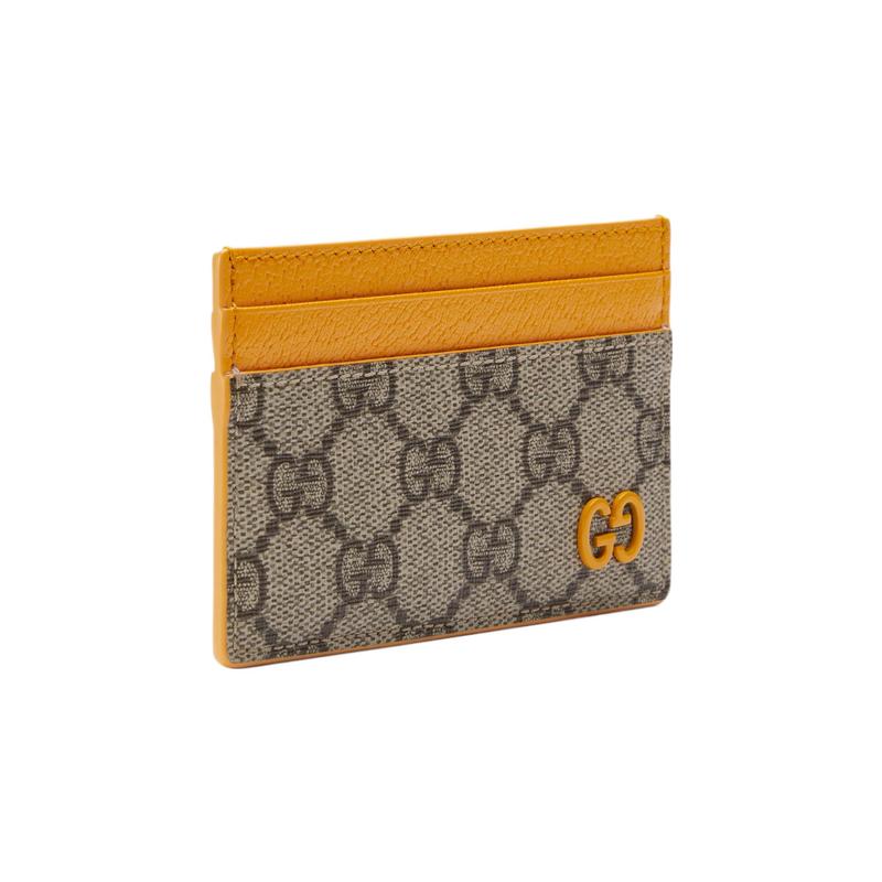 Gucci Кредитница из холста и кожи с отделкой под керамику, логотип Double G, стандартная, мужская, желто-коричневая