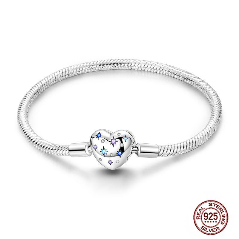 17-20CM Star Moon Bracelet 925 Copper Pink Heart Clover Charms Snake Chain Luminous Bracelet For Women DIY Birthday Zircon Gift