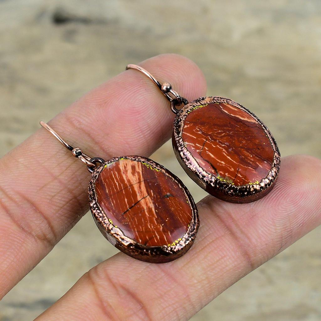 Red Snakeskin Jasper Earring Electroformed Copper Earrings Natural Gemstone Jewelry Handmade Earring Wonderful Copper Jewelry Wedding Gifts