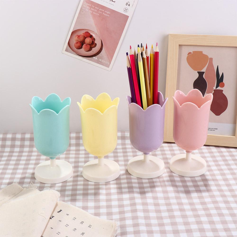 Brush Pencil Stand Case Tulip Pen Holder Stationery Organizer Desktop Decoration Mini Makeup Box