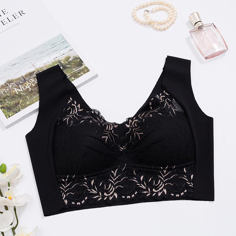 Кружевной бюстгальтер из ледяного шелка с фиксированной чашкой, закрытый бюстгальтер без стального кольца, большая регулировка груди