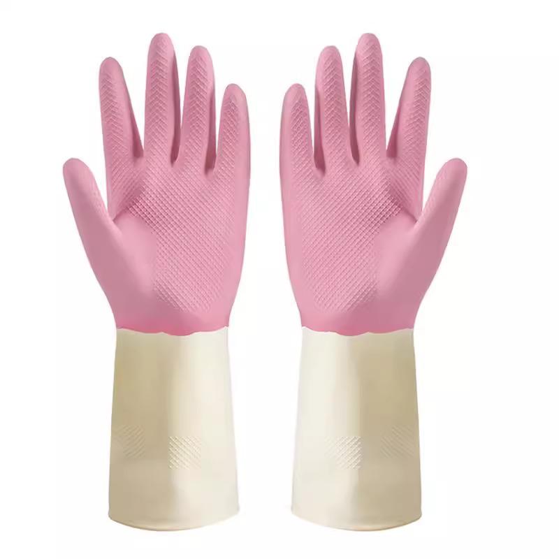 Two-Color Latex Waterproof Dishwashing Gloves - Durable, Wear-Resistant for Kitchen Cleaning