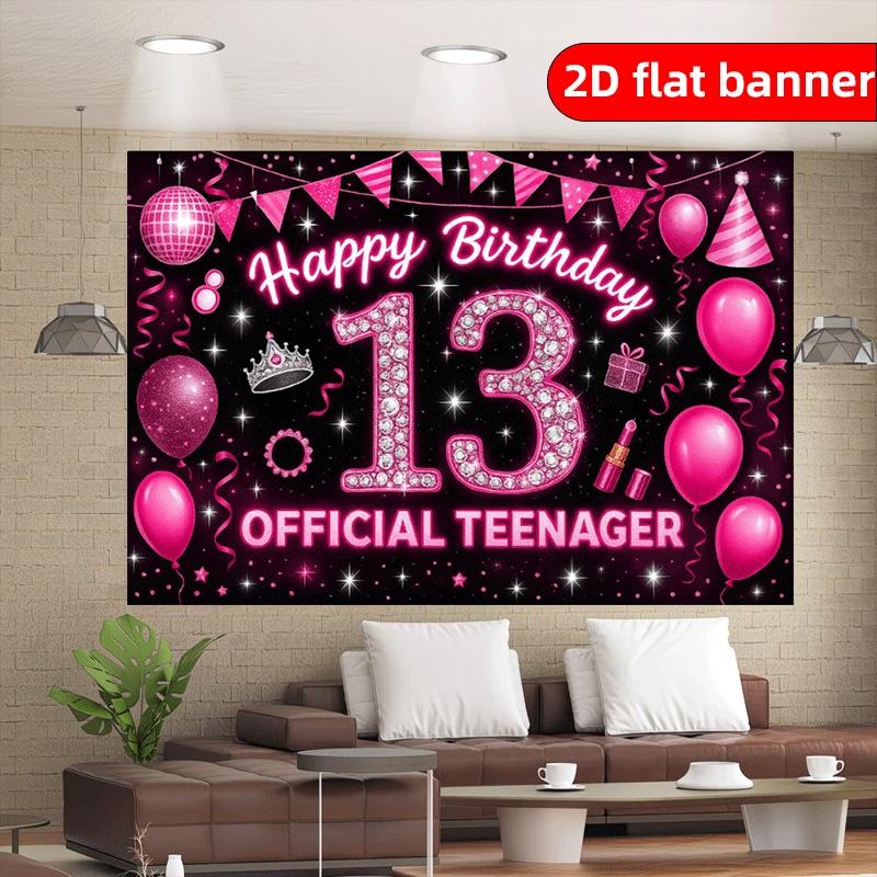 13th birthday background cloth crown and glitter confetti indoor and outdoor universal birthday party decoration banner