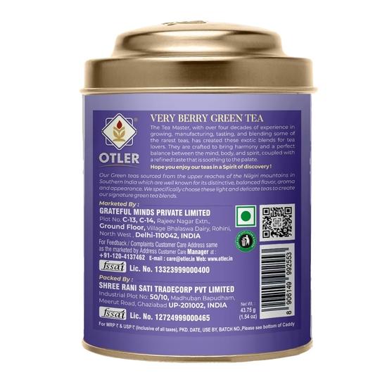 Зеленый чай Otler Very Berry – 25 чайных пакетиков в металлической банке – 100 г – Освежающий зеленый чай с ягодным вкусом и средним содержанием кофеина (Новый и улучшенный)