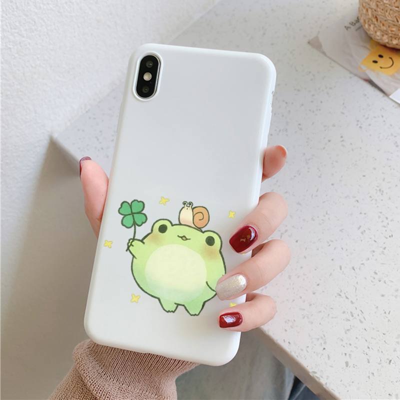 Милый Мультяшный Чехол-Лягушонок для iPhone 11 12 13 Mini Pro Xs Max 8 7 6 6S Plus X XR Однотонный Конфетный Цвет