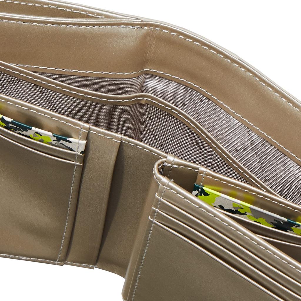 И кошелек-бифолд на молнии Отечественная коровья кожа Тиснение под ящерицу Логотип-брошь в комплекте Глянцевый Хранение карт Компактный PDLWCDS3 Золотой [Pinky Diane] L-образный