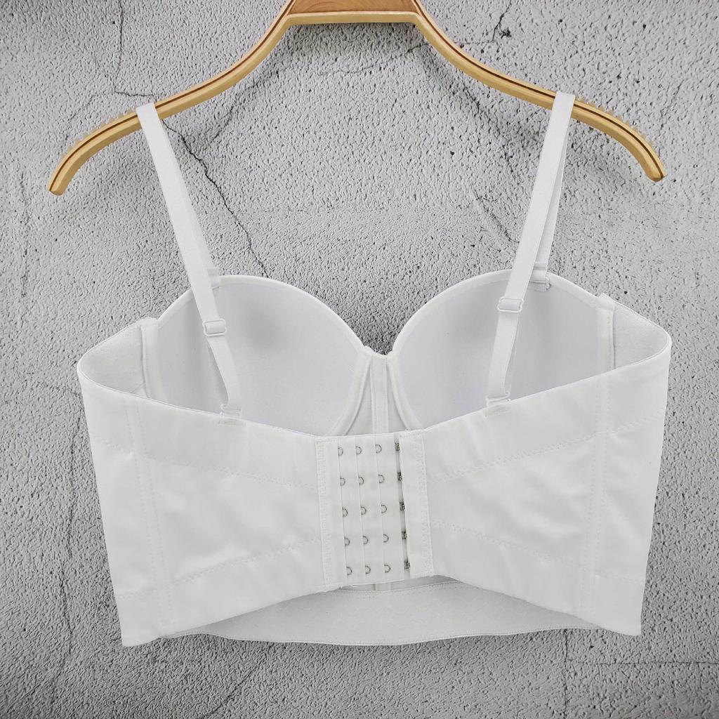 Fashionable Versatile Backless Design Halter Neckline Top with Pearl Beads and Sequins Strapless Youthful Short-sleeve Tank Top Camis & Tank Tops