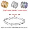 Fashion Magic 2-in-1 Folding Retractable Bracelet Rings For Women Men Creative Inlaid Rhinestone Stretchable Ring Bangle Jewelry