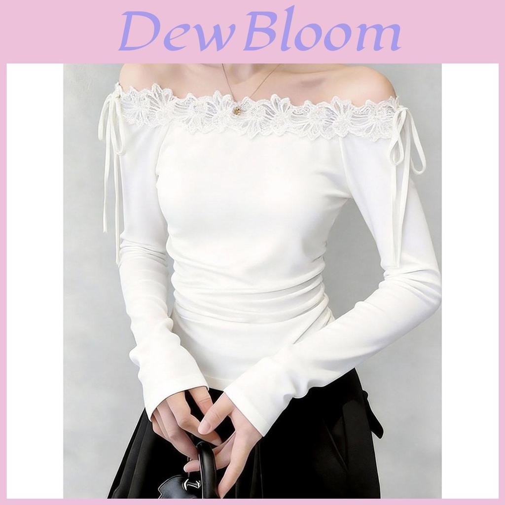 French Style Off Shoulder Top With Lace Patches And Embroidery For Women Spring