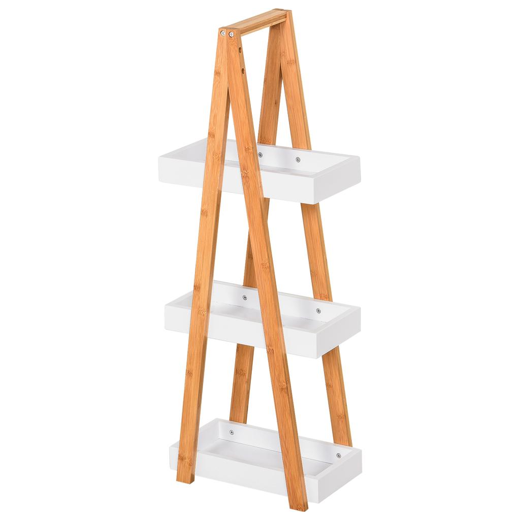 Bamboo Bathroom Shelf With 3 Tiers Storage Rack A Shaped Wooden Shelf 30x18x81 Cm Natural And White