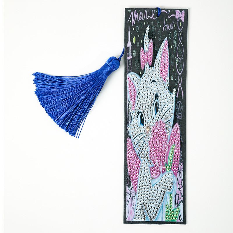 Cartoon Animal Flower 5D Diamond Painting Bookmark Kits DIY Mosaic Gift Special Shaped Diamond Tassel Leather Bookmark