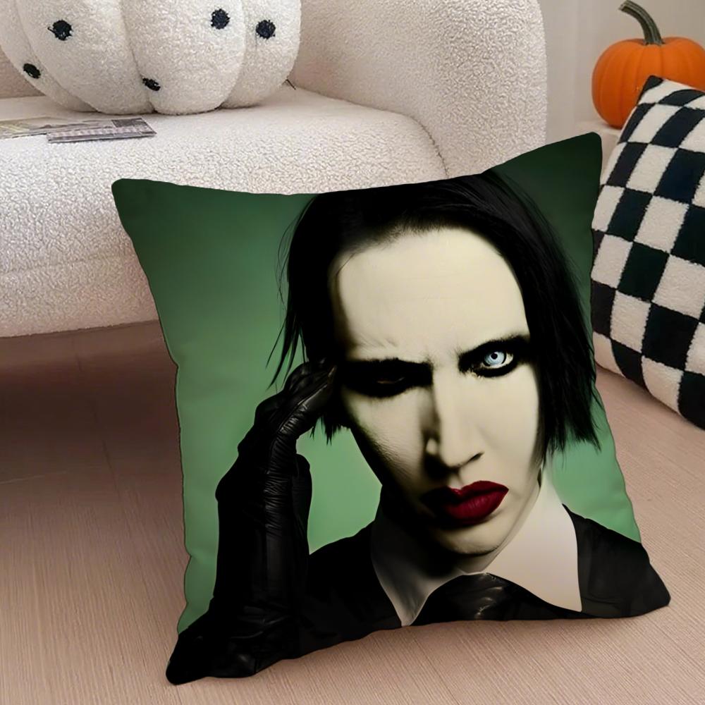 Shock Rock American Singer MMarilyn Manson Cushion Cover Throw Pillow Cover Hidden Button Durable Polyester Chair Cushion