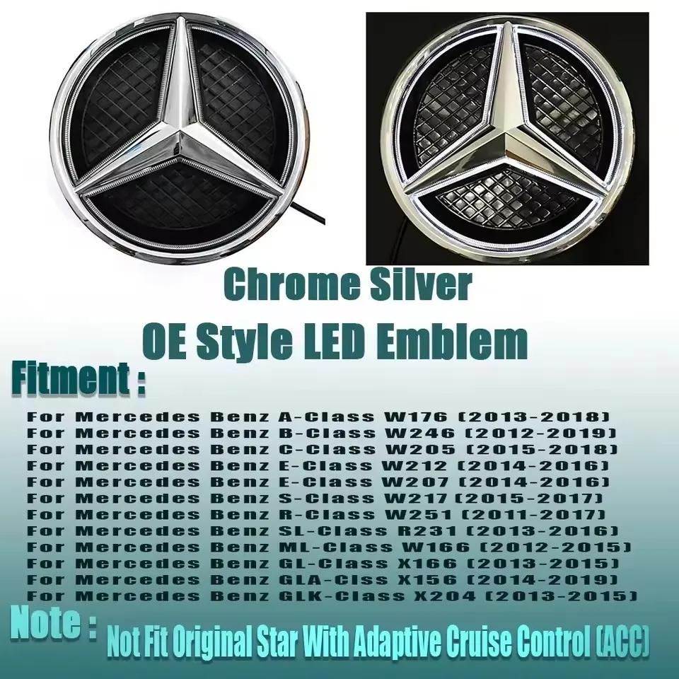 Silver Border 3D Mirror Emblem A W176 B W246 C W205 Class Matte Black OE Style Front Grille Star Emblem Logo For Mercedes Benz ZM1