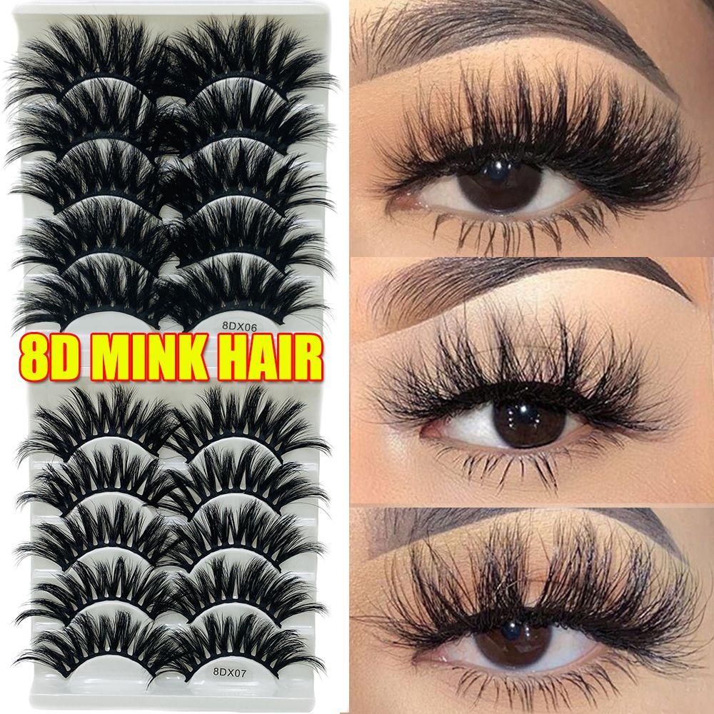 Beauty Dramatic Criss-cross 8D Mink Hair Thick Long False Eyelashes Wispies Fluffies