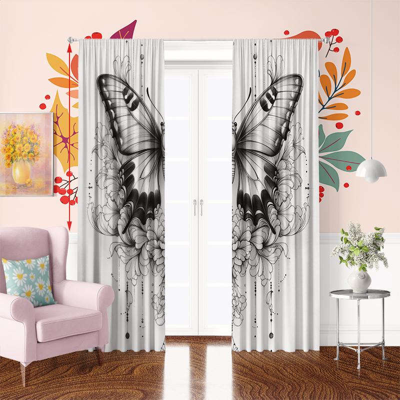 2 шт. - Нарисованная бабочка - Печатная штора - 100% полиэстер, подходит для штор в спальню и декора гостиной.