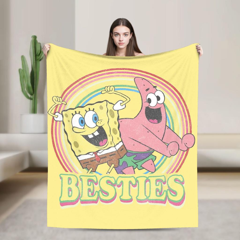 SpongeBob SquarePants Cartoon Blankets Squidward Flannel Funny Breathable Throw Blanket for Chair Covering Sofa Textile Decor