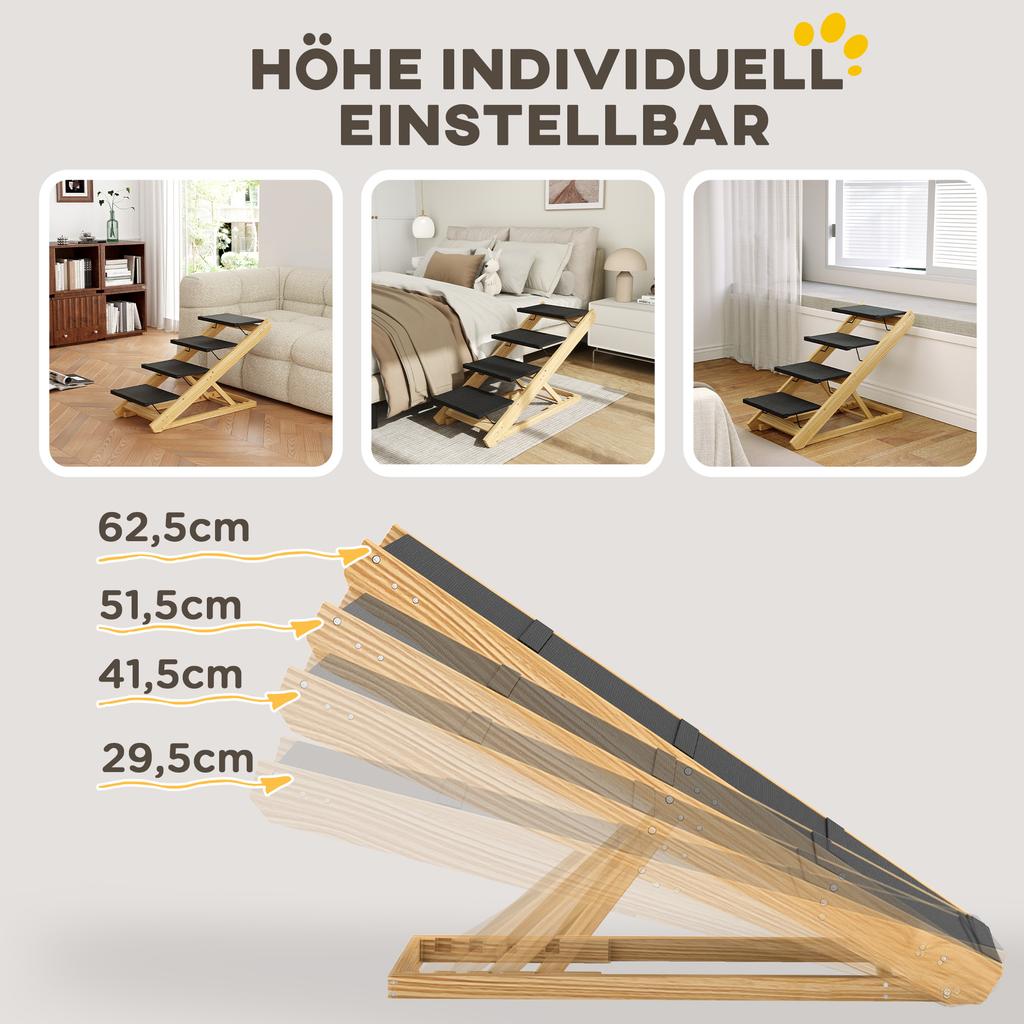 Adjustable Dog Steps Dog Ramp, 4-Step Non-slip Pet Stairs for Large Sized Dogs, Foldable Dog Stairs for Bed Sofa