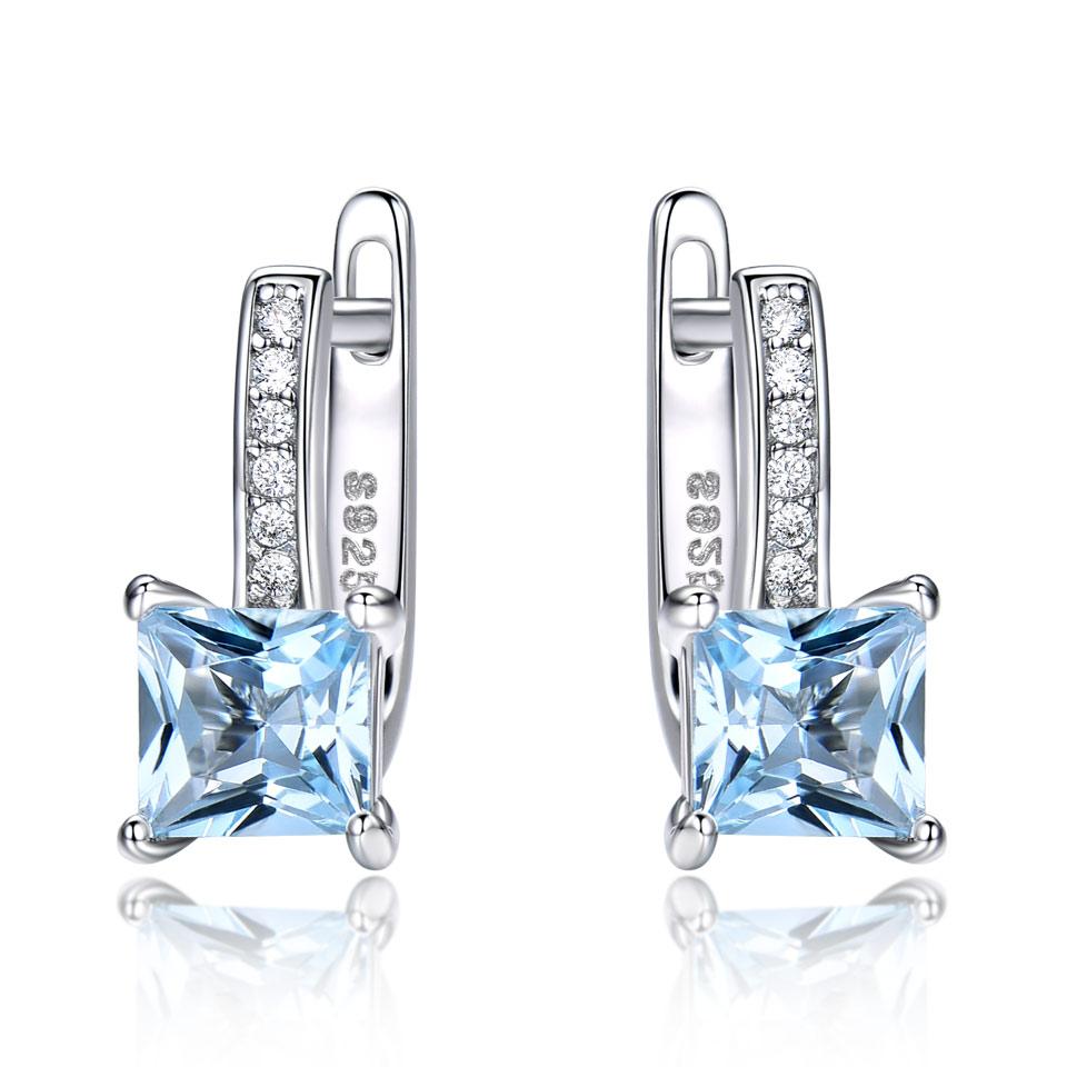 5 мм Nano Sky Blue Topaz Square 925 Sterling Silver Clip Earrings AAA White Round Zircon Women Earrings