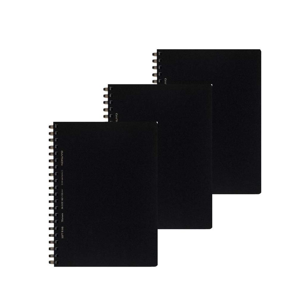 KOKUYO . Soft Ring Notebook Business, 5mm Grid 70 Sheets Black (B6) - 3 Pack