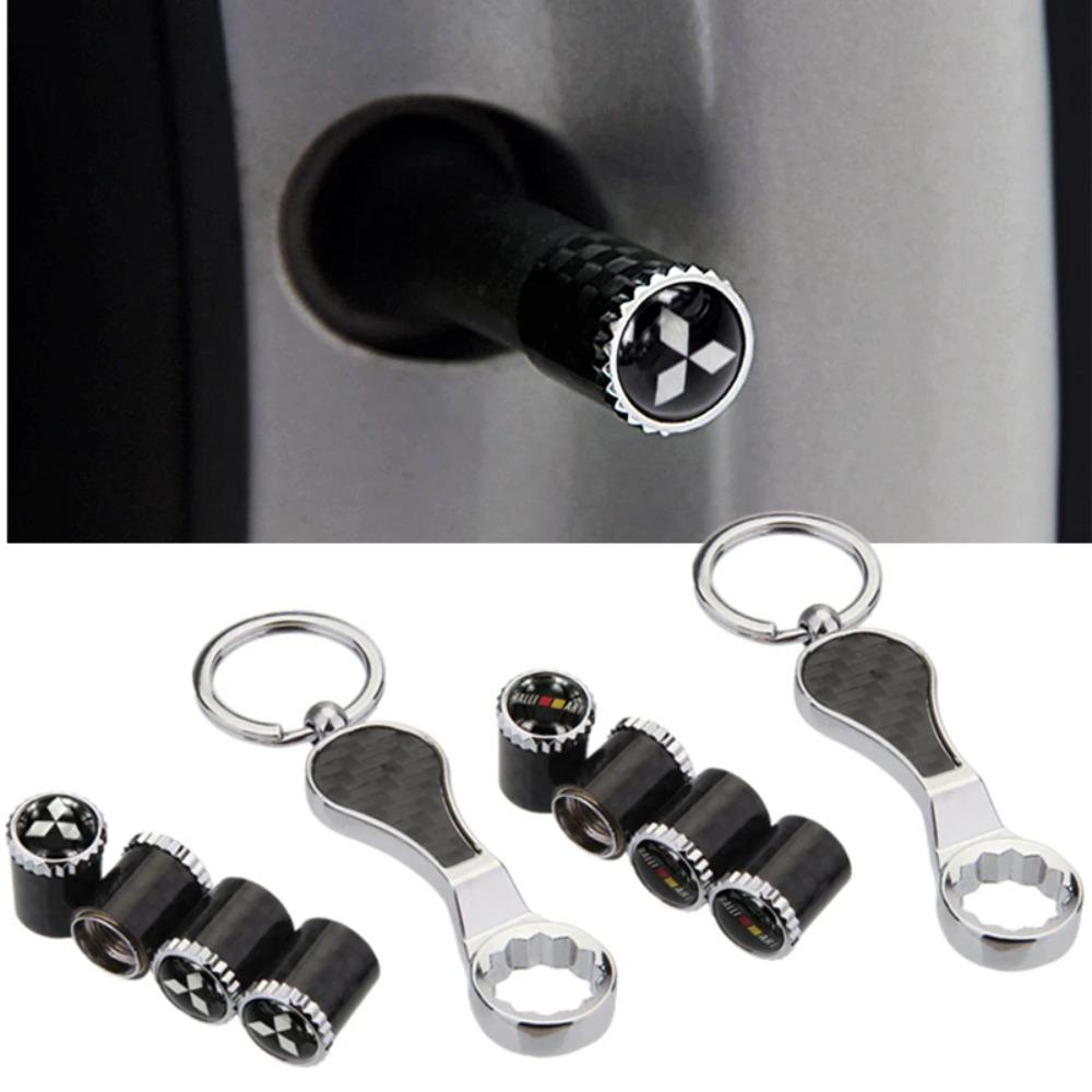 4PCS Carbon Fiber Car Wheel Tire Valve Stem Caps with Wrench For Mitsubishi Lancer Cordia Pajero Outlander Eclipse Galant Mirage