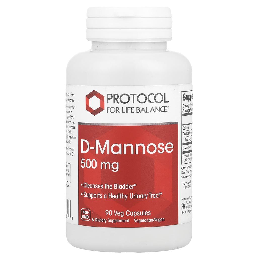 Protocol for Life Balance, d-манноза, 500 мг, 90 растительных капсул (125 мг на капсулу)
