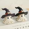 Cartoon Cute Halloween Ghost Figurine White Resin Crafts Hat Ghost Statue Handmade Halloween Ornaments Haunted House