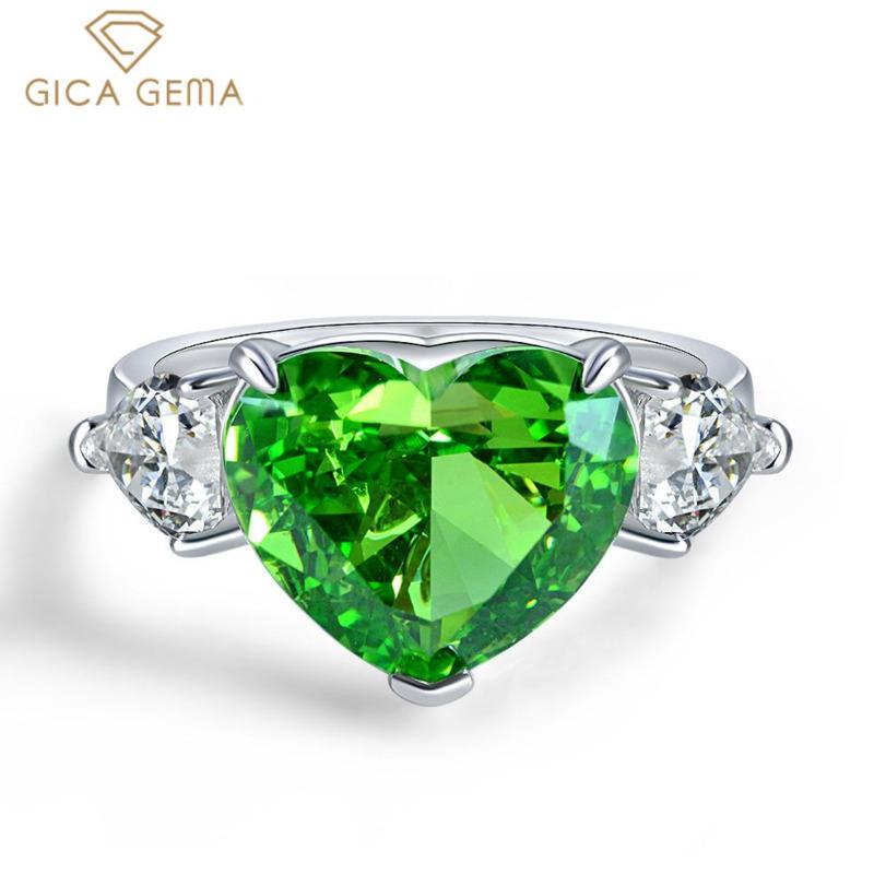 Gica Gema 100% стерлингового серебра 925 пробы, 10*12 мм, кольца с зелеными цирконами и драгоценными камнями в форме сердца для женщин, сверкающие вечерние ювелирные изделия