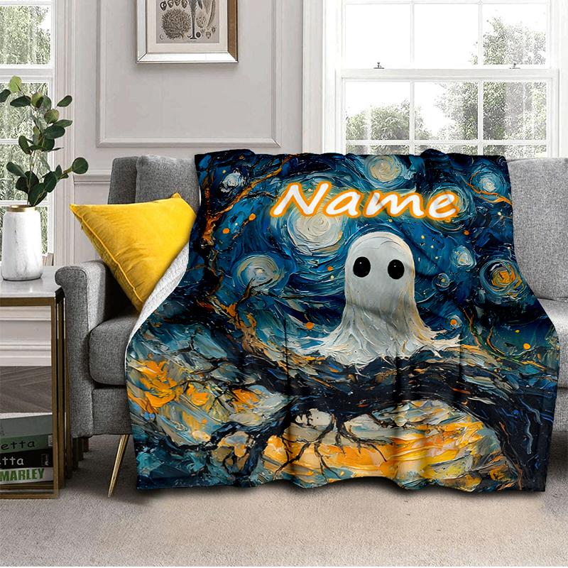 1PC Custom Name Ghostly Night Sky outdooor Flannel blankets Throw Blanket All-Season Throw Gift Bedspread for Couch, Bed, Camping Holiday Birthday gif