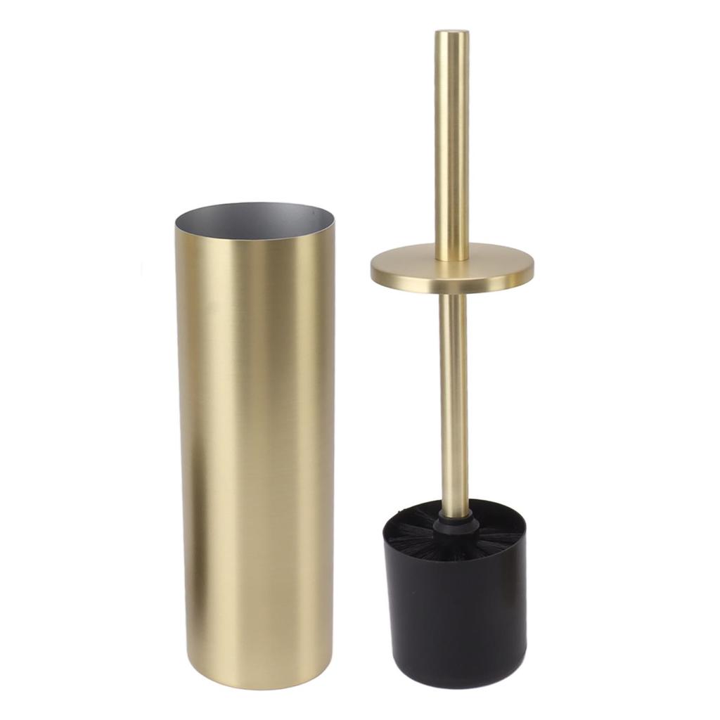 Household Toilet Brush Kit Bathroom Stainless Steel Golden Toilet Brush with Brush Holder Cylinder