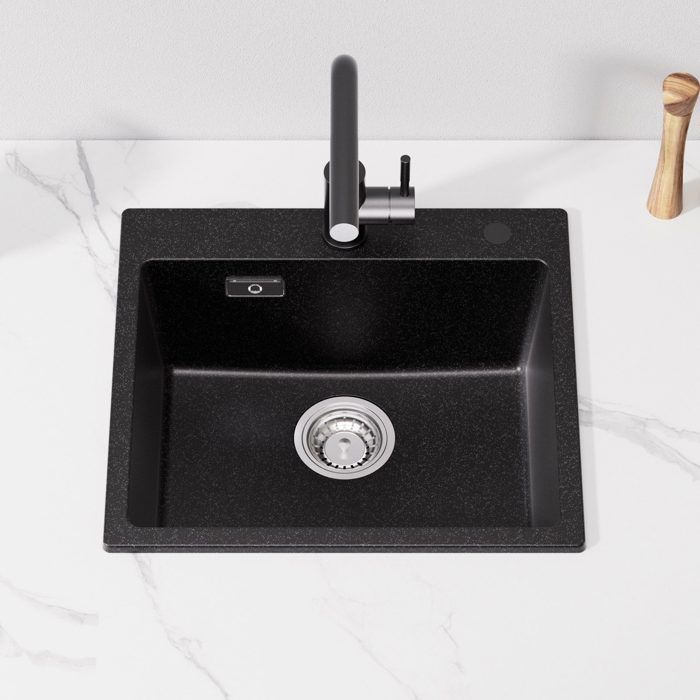 50x45cm Évier de Cuisine en granit A poser noir anthracite+mitigeur extractible