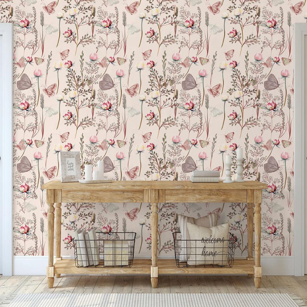 Butterflies Floral Peel and Stick Wallpaper Roll for Bedroom Bathroom Self Adhesive Contact Paper for Wall Cabinet