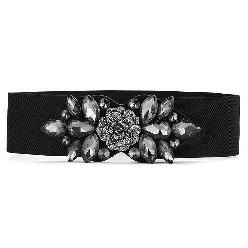 Elastic Elastic Imitation Rhinestone Waist Seal Women'S Dress Retro Flower Belt Student Personalized Decoration